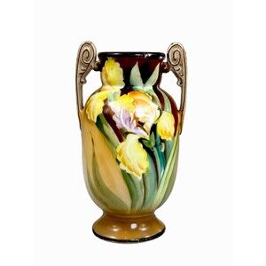 Antique Nippon Hand Painted Vase Morimura M in Wreath Two Handled Iris Floral